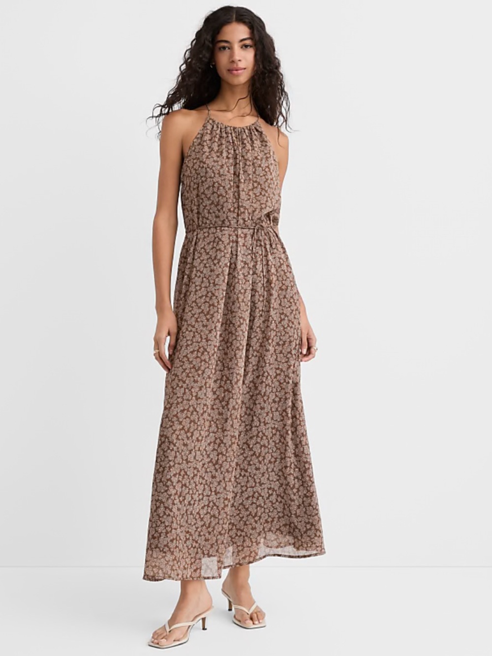 NWT LOFT Brown Floral Halter-Neck Maxi Dress XL